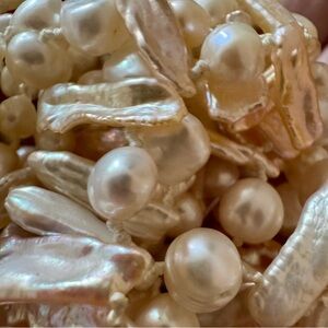 Chunky Freshwater and Biwa Pearl Three Strand Necklace